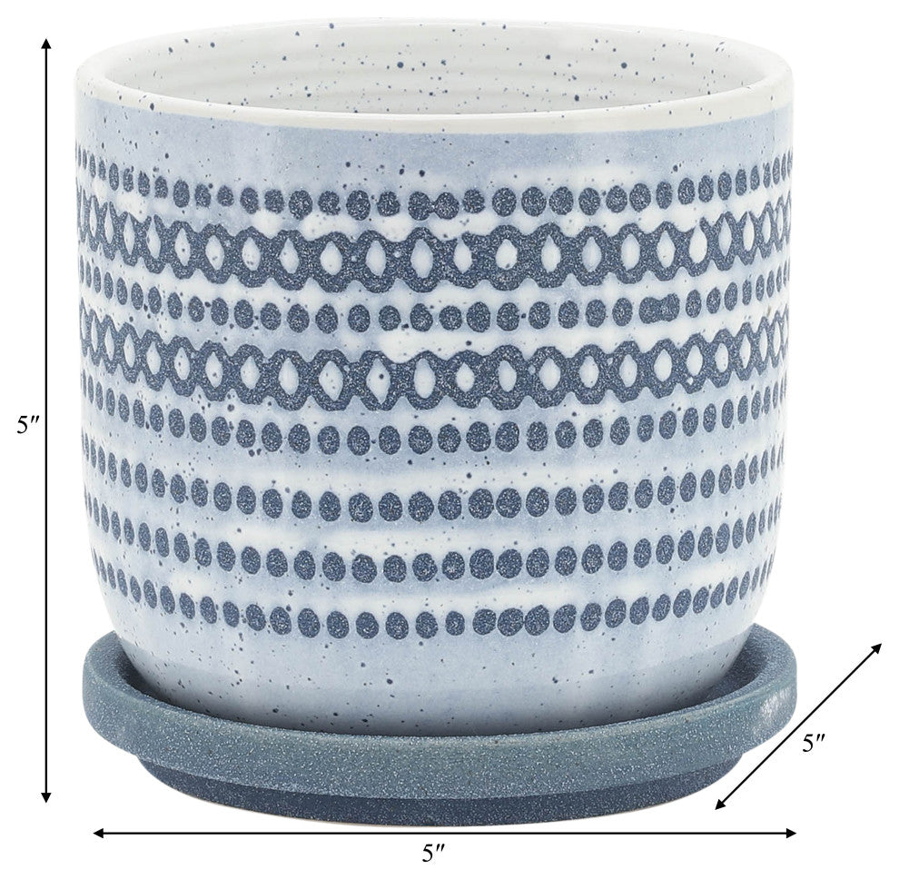 Ceramic 5" Planter With Saucer, Blue