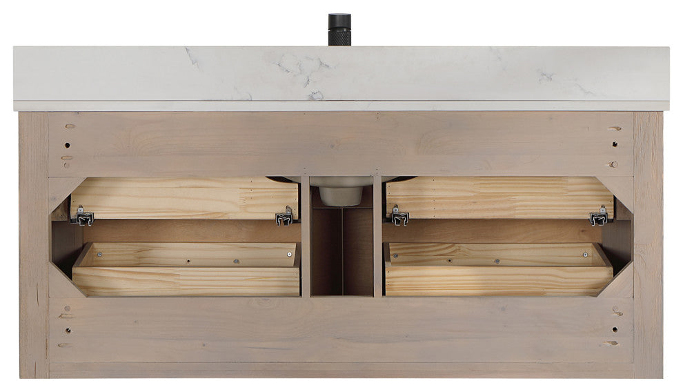 Cristo Floating Bath Vanity With Stone Top, Fir Wood Brown, 48in., No Mirror