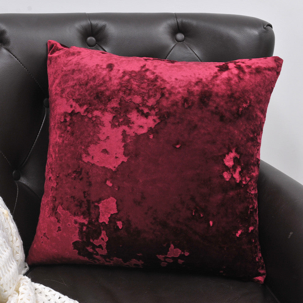 Crushed Velvet Pillow Cover 4 Piece Set, Garnet, 20" X 20"
