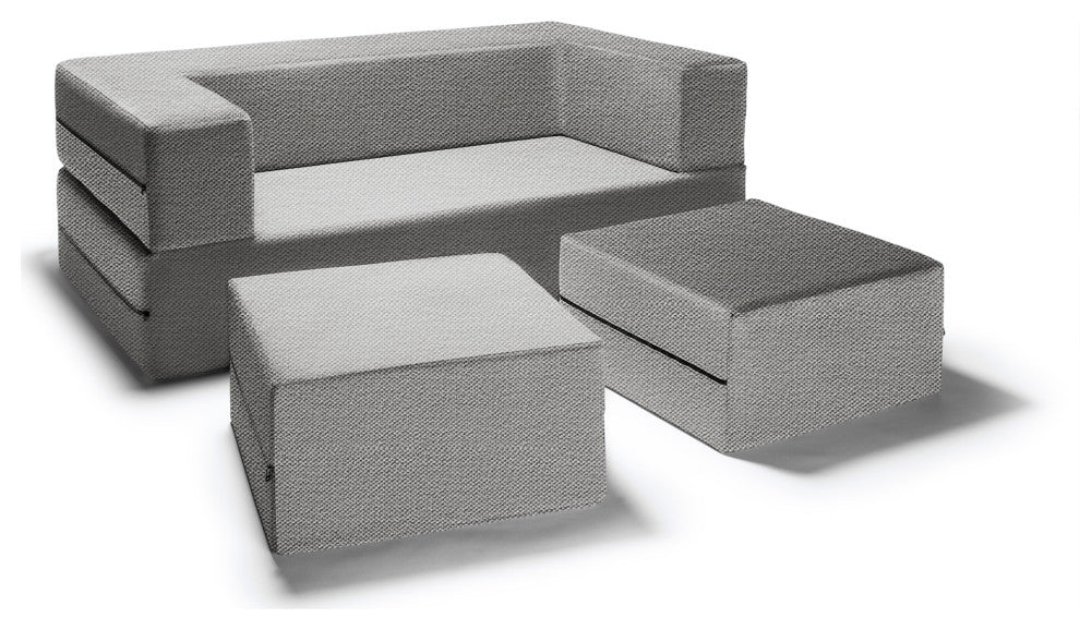 Zipline Convertible Sleeper Loveseat With 2 Ottomans, 3-Piece Set, Pewter