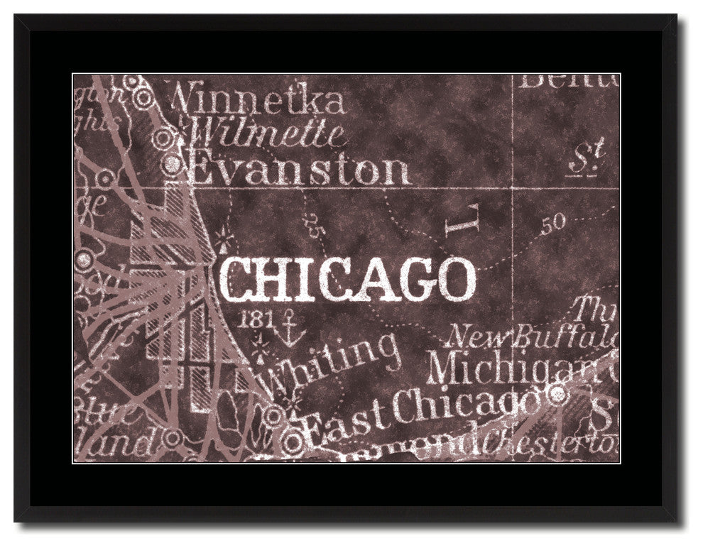 Chicago Illinois Vintage Vivid Sepia Map Canvas, 28"x37"
