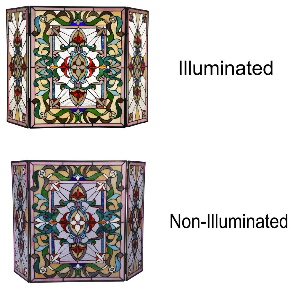 CHLOE Lighting Aylee Tiffany 3-Piece Folding Victorian Fireplace Screen