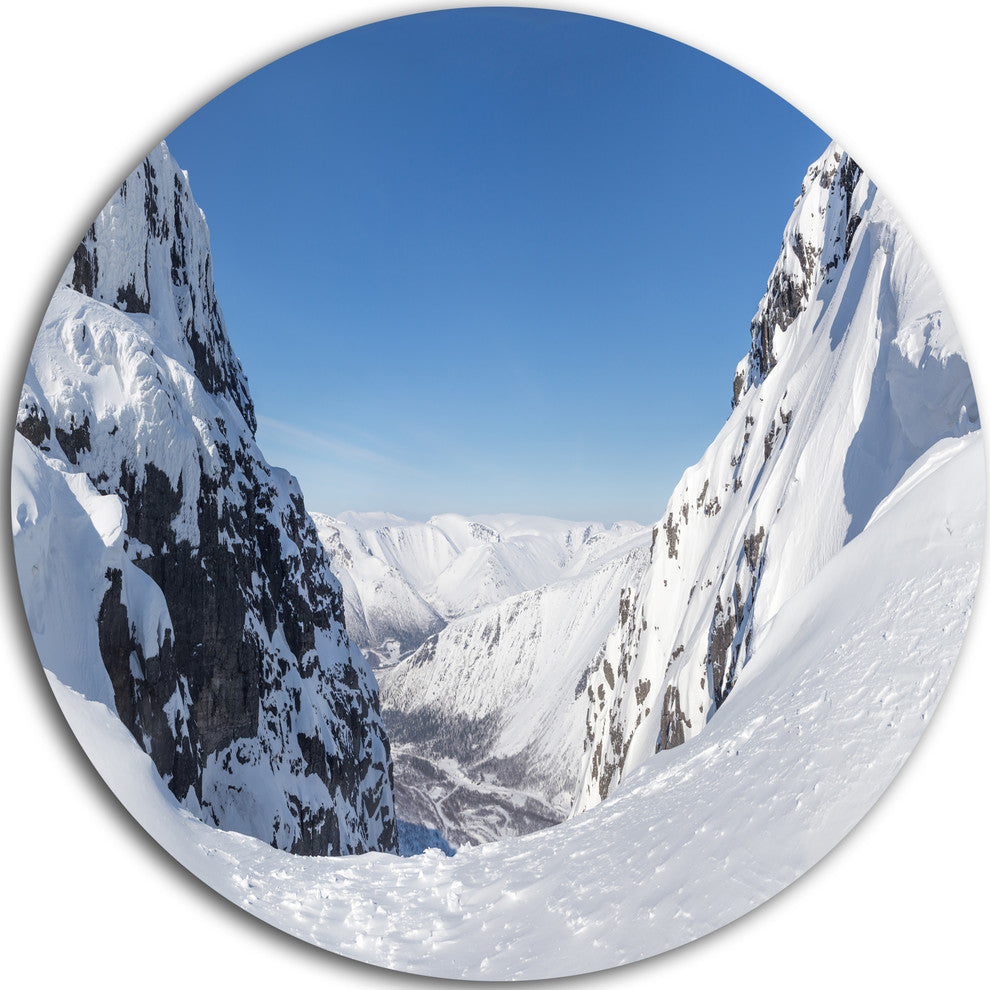 Pass In The Northern Winter Hills, Landscape Disc Metal Wall Art, 23"