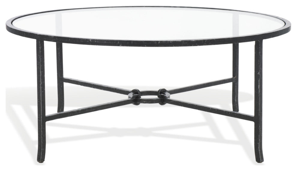 Safavieh Couture Tauri Metal Round Coffee Table, Black/Clear