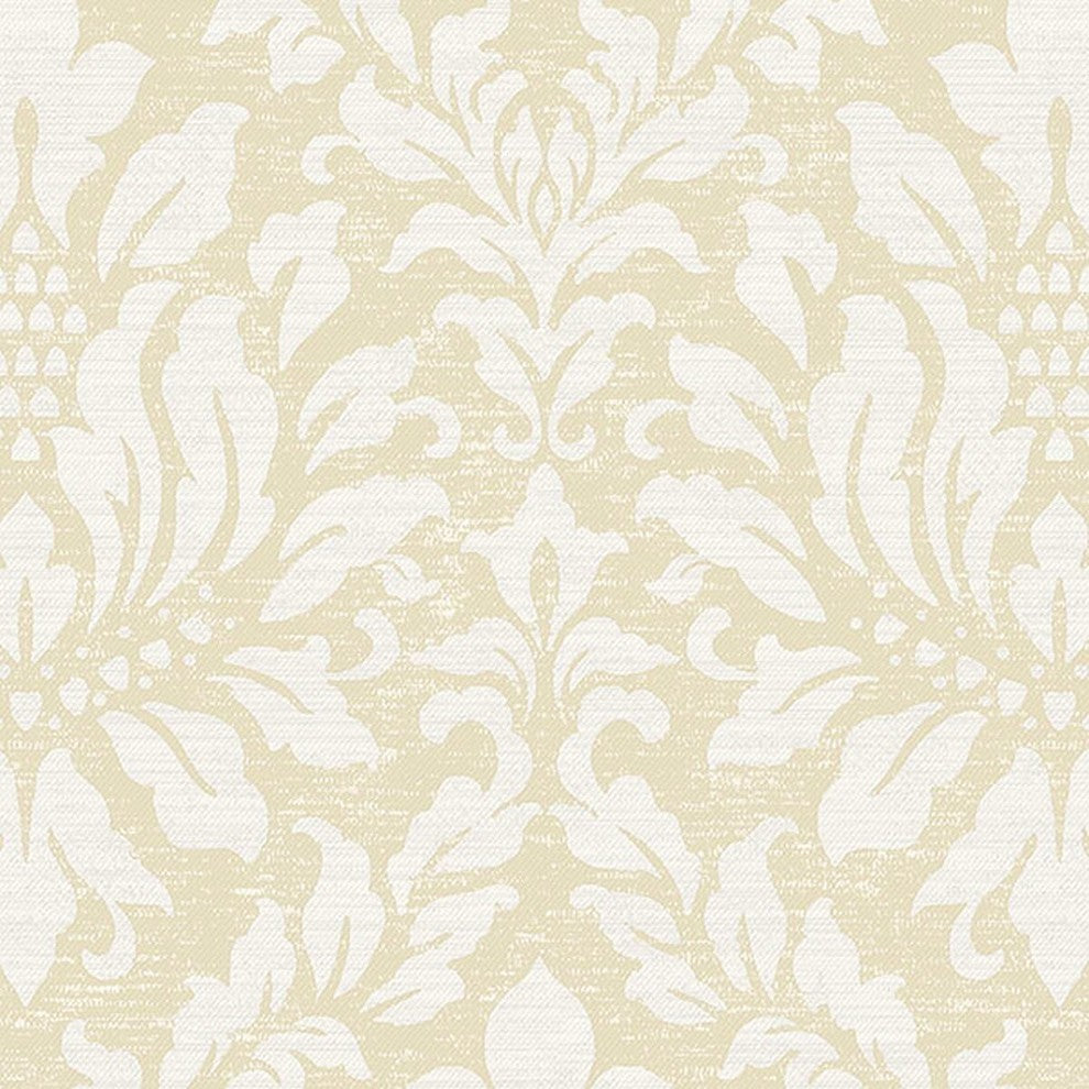 Stripes And Damasks, Classic Damask Stripes White, Cream Wallpaper Roll