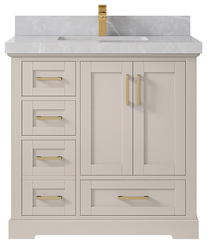 Boston 36" Center Sink Bath Vanity in Fine Grain 2" Pearl Gray