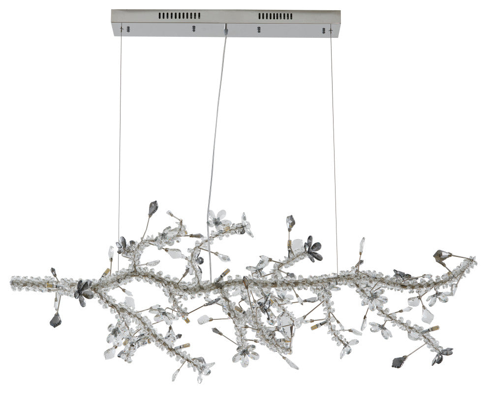 Smoke and Clear Crystal Branch Light Fixture With Clear Beaded Crystal Branches