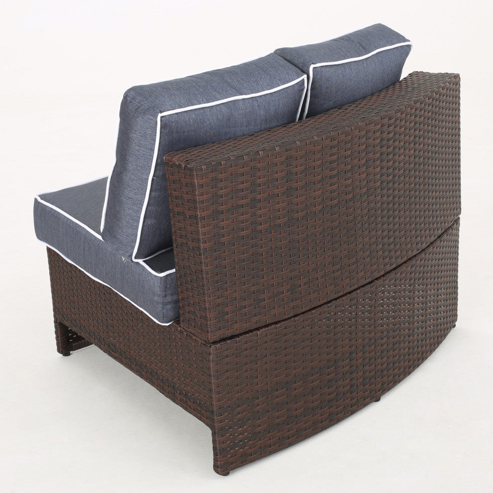 GDF Studio 5-Piece Riviera Ponza Patio Semicircular Sectional Cushions, Navy Blu