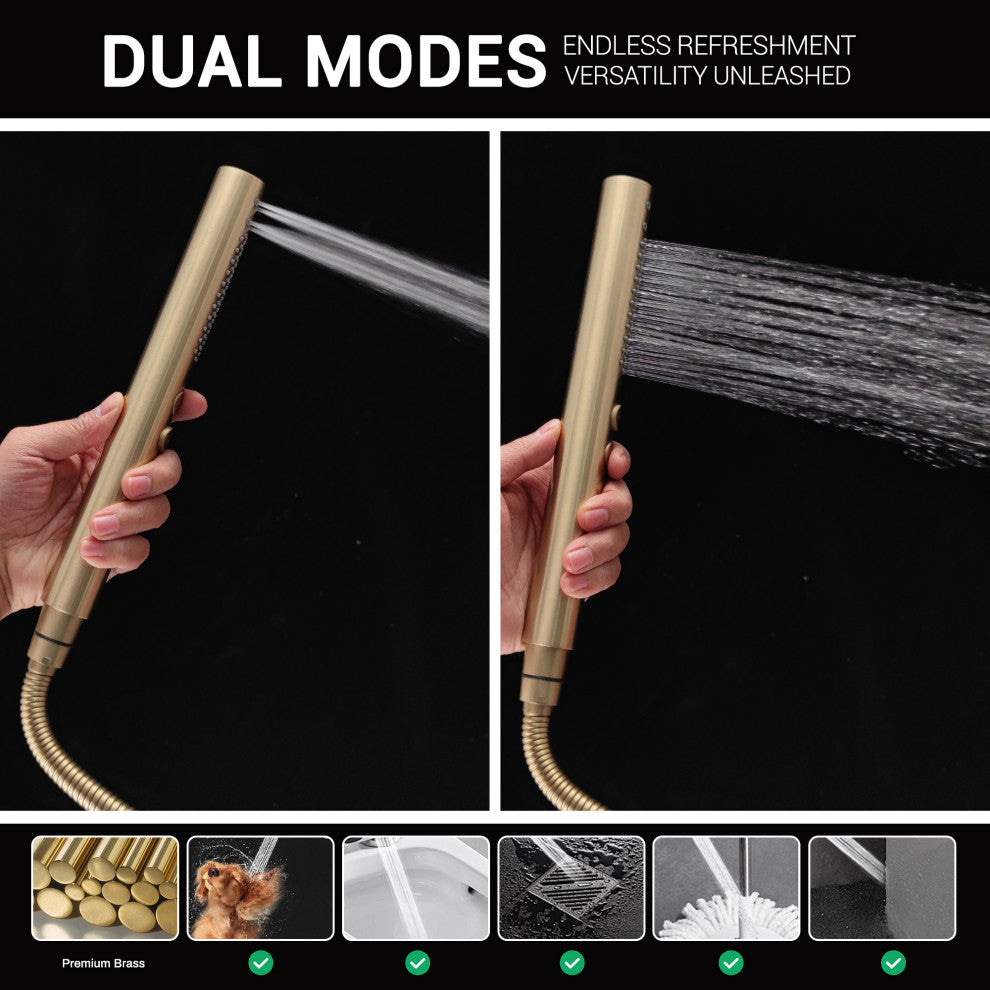 Brushed Gold Body Jet Shower System With 2-in-1 Spray