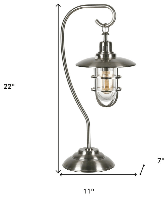 22" Nickel Metal Arched Table Lamp With Nickel Cage Shade
