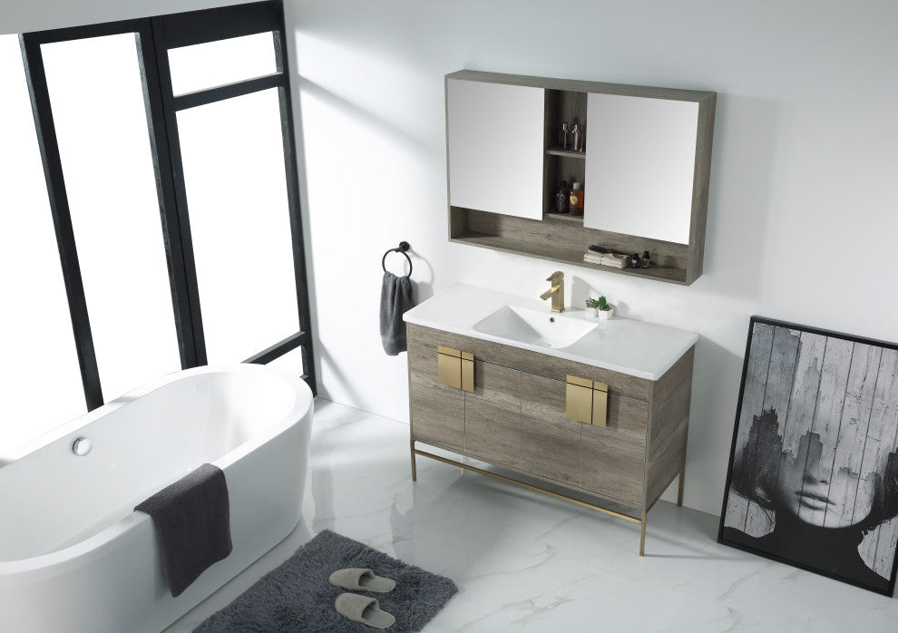 Shawbridge 48" Single Sink Bathroom Vanity, Shadow Gray, Satin Brass Hardware