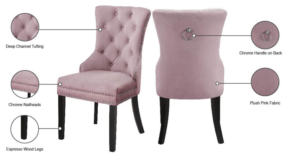 Nikki Velvet Dining Chairs, Set of 2, Pink