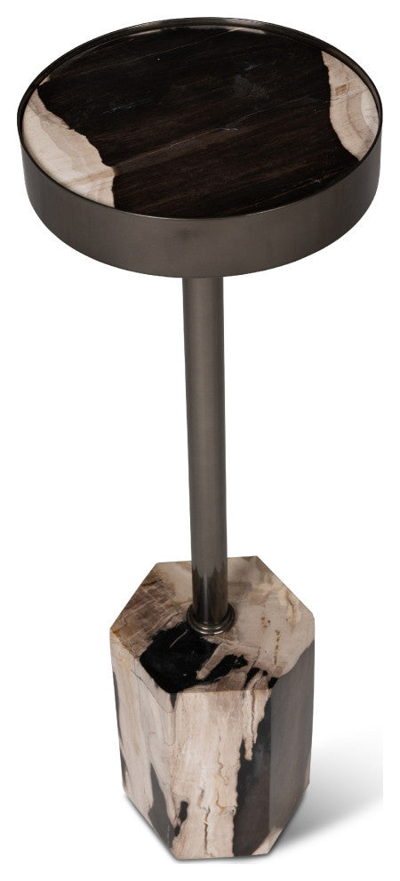 Relique Dinah Drink Table, Nickel Frame Natural Dark Top