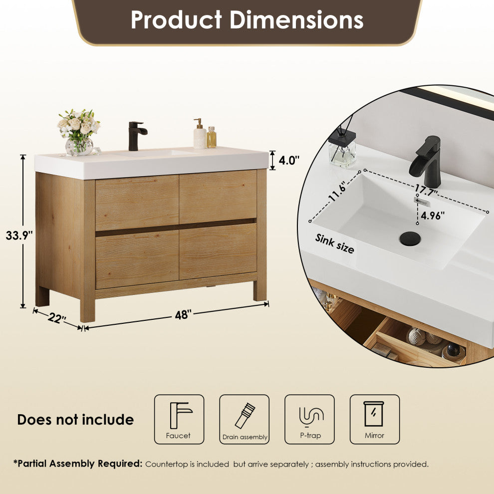 Cascadia Bathroom Vanity, Weathered Fir, 48", No Mirror