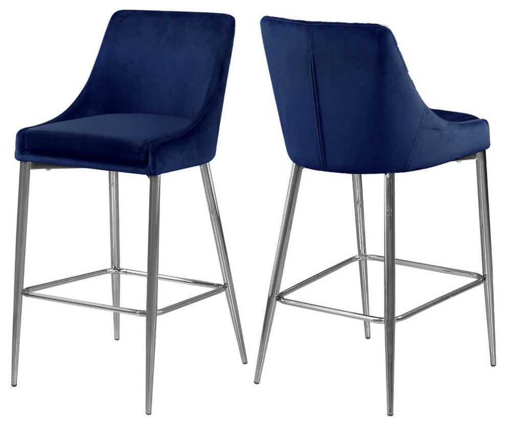 Karina Velvet Stool (Set of 2), Navy, Chrome Base