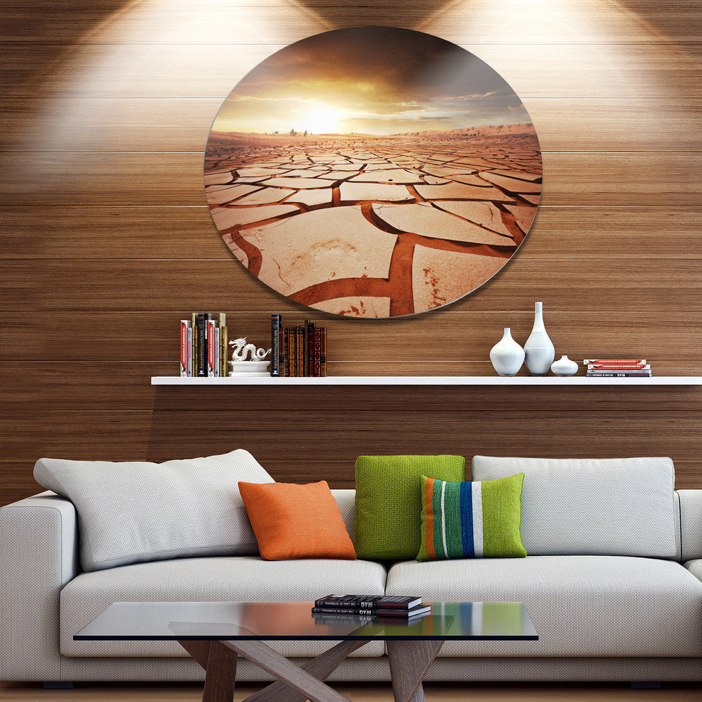 Drought Land Under Dark Skies, African Landscape Round Artwork, 23"