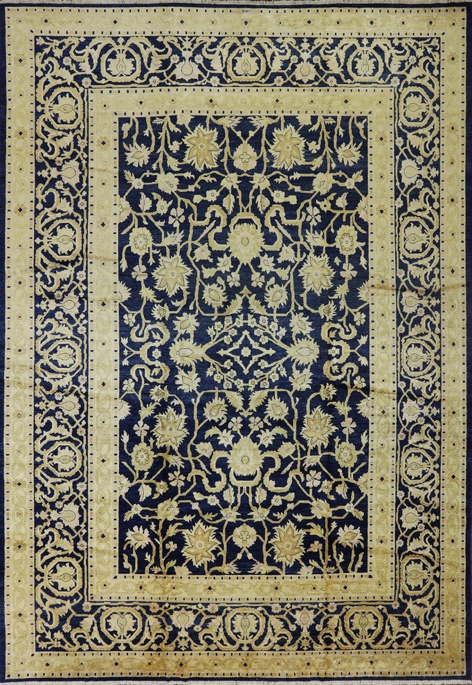 14'x20 Traditional Navy Blue Peshawar Hand Knotted Oriental Rug, W2276