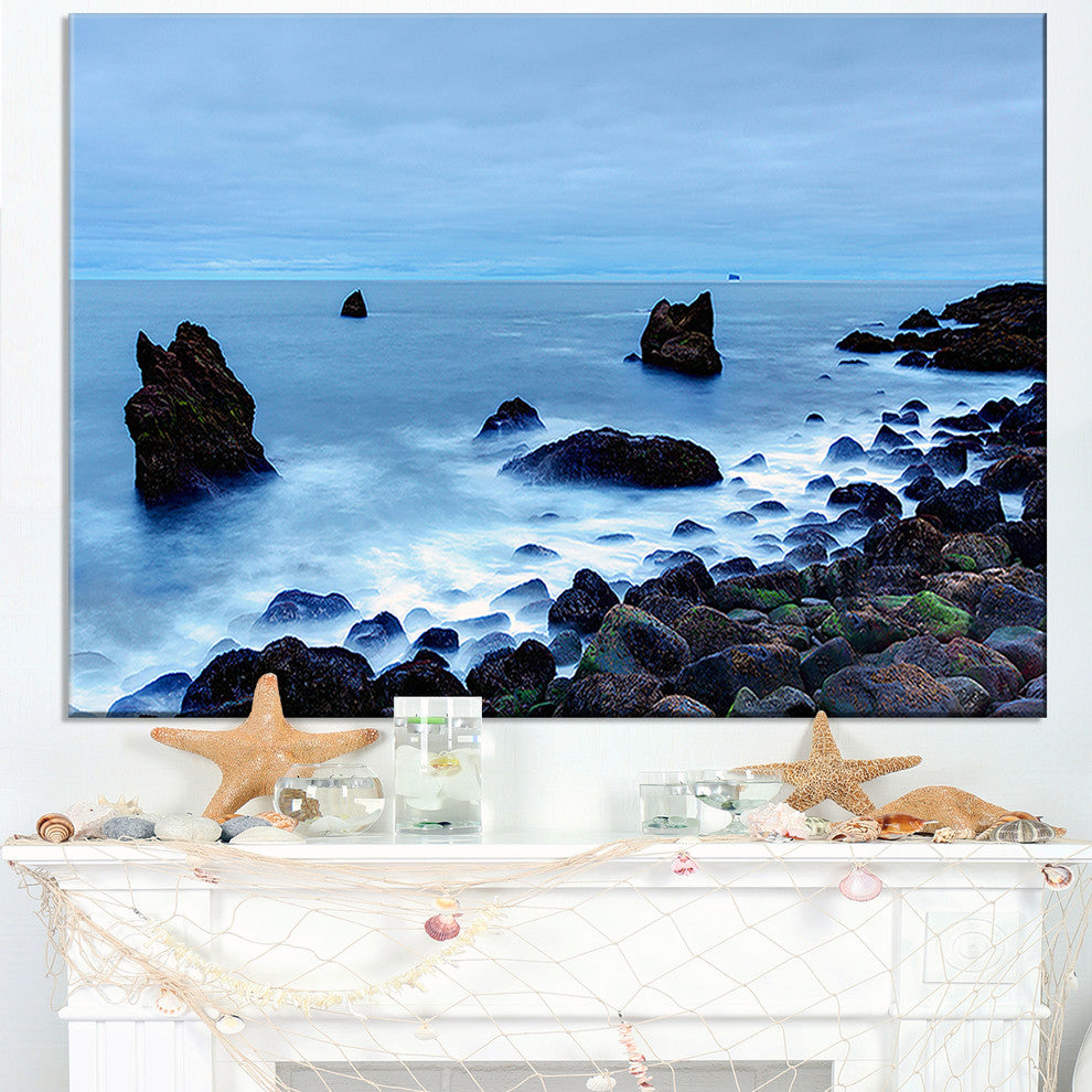 "Rocky Coast Near Raykjanes" Seashore Canvas Art, 32"x16"