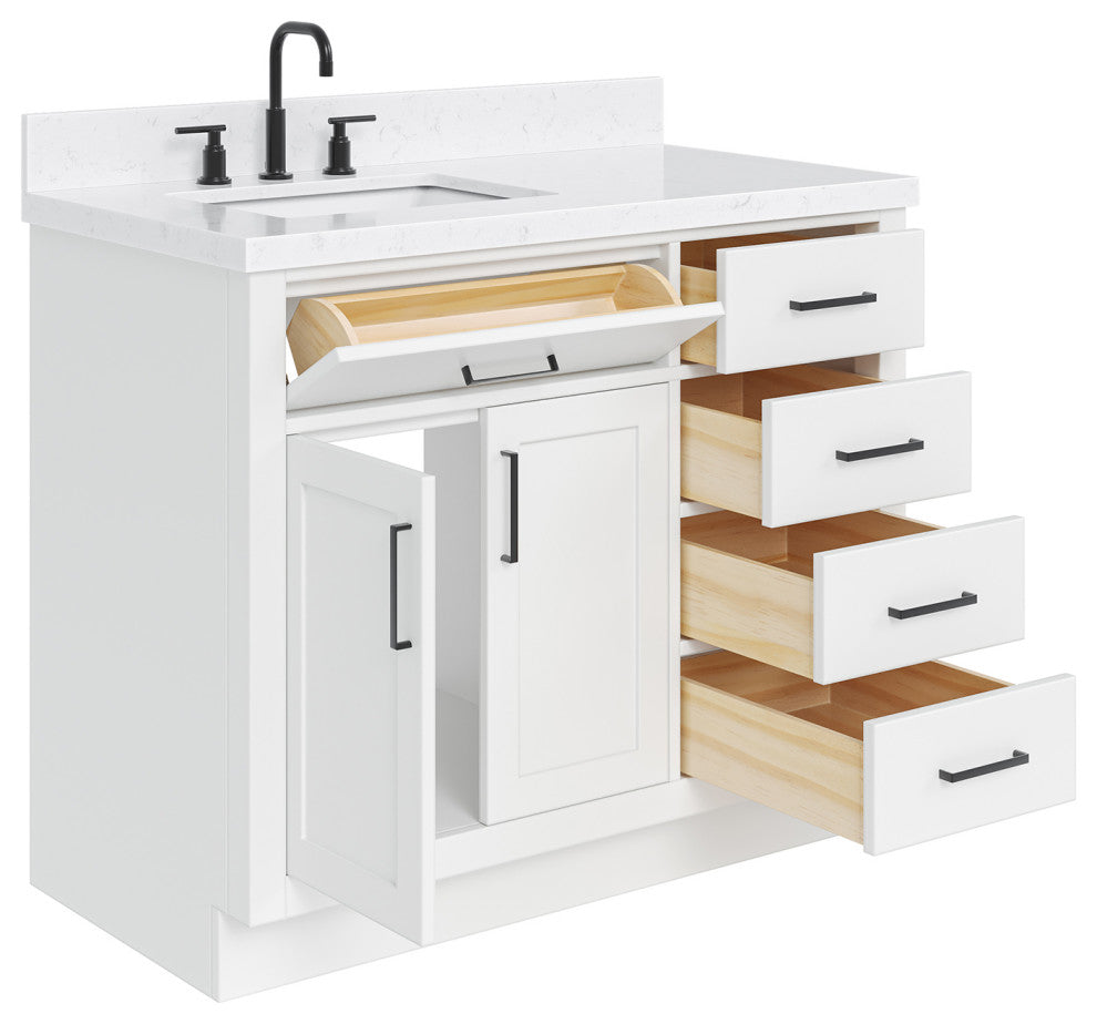 Ariel Hepburn 42" Single Rectangle Sink Vanity, Carrara Quartz