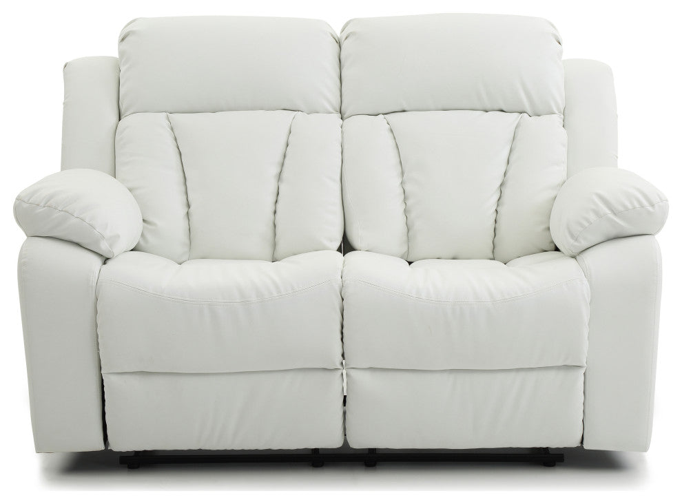 Springfield Reclining Love Seat, White Faux Leather