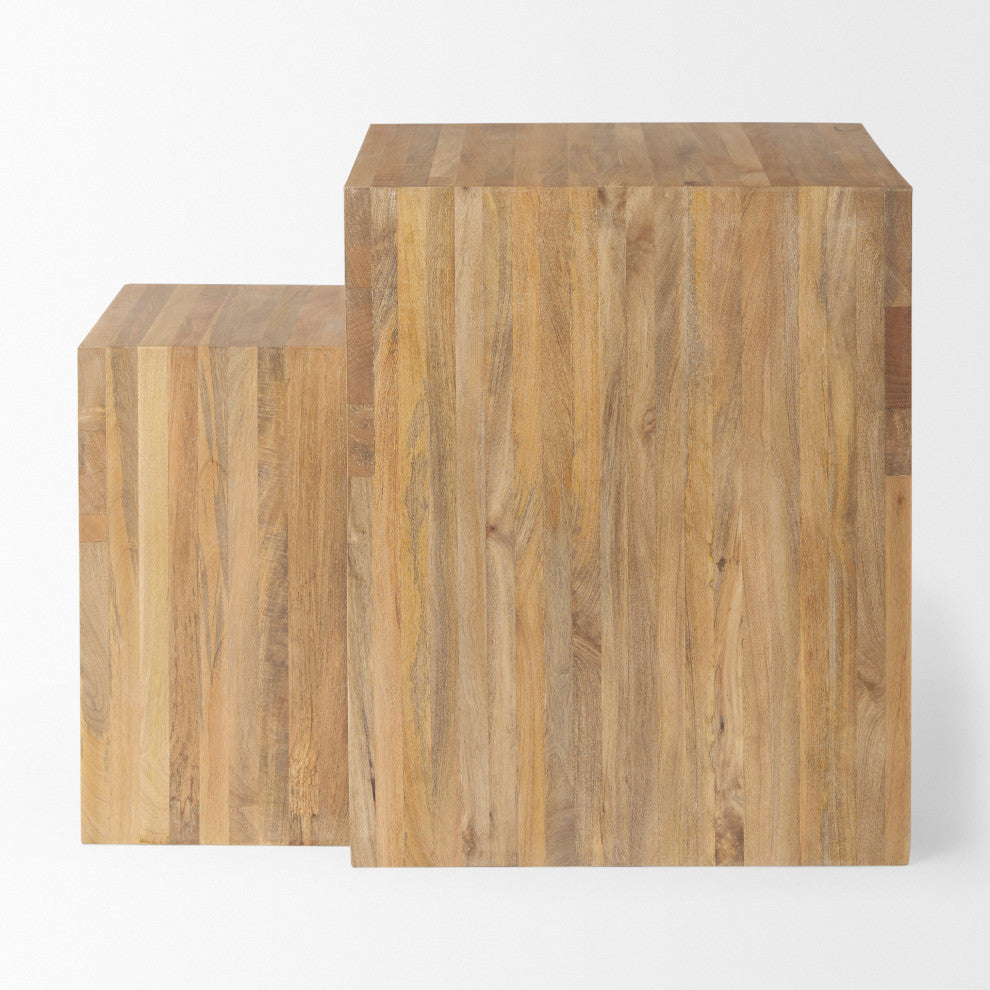 Chloe Light Brown Solid Wood Nesting Tables (Set of 2)
