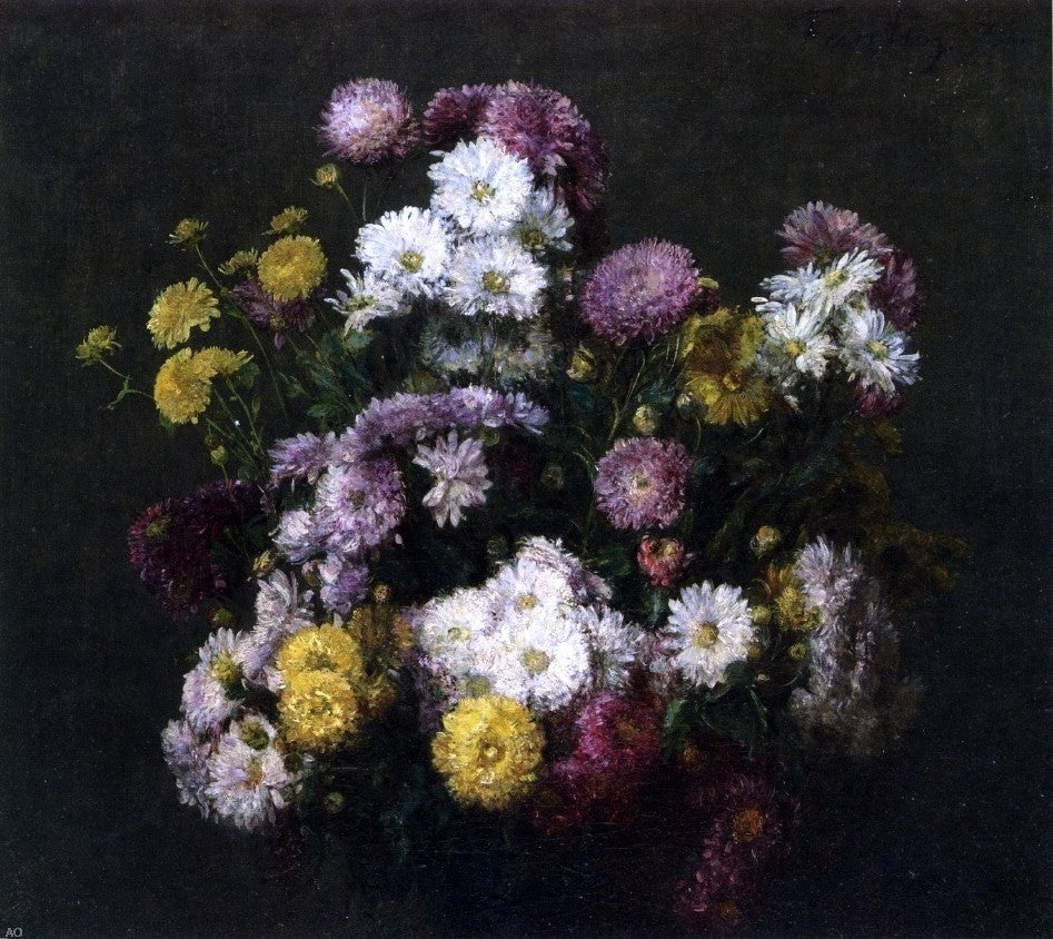 Henri FantinLatour Flowers, Chrysanthemums Premium Canvas Print