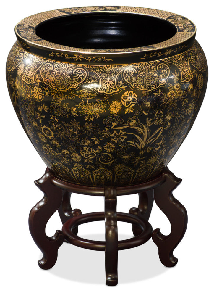 Hand-Painted Decorative Fishbowl Planter, With Stand