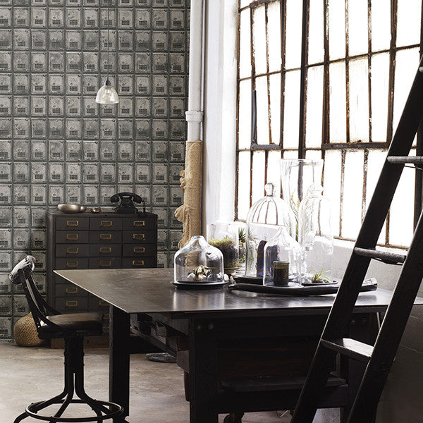 Vintage Po Box Wallpaper, Charcoal, Sample