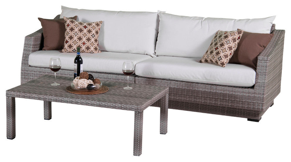Cannes 2 Piece Sunbrella Outdoor Patio Sofa and Coffee Table Set, Cream