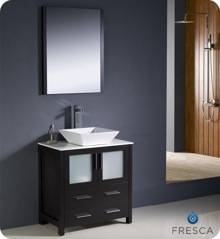 Torino 30" Espresso Modern Bathroom Vanity With Vessel Sink, FFT3112BN