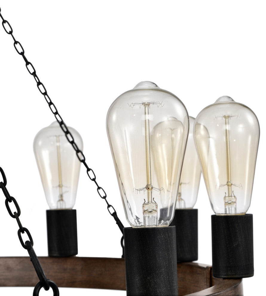 Mia 12-light Faux Wood Metal Chandelier Round Wheel With Black Sleeves