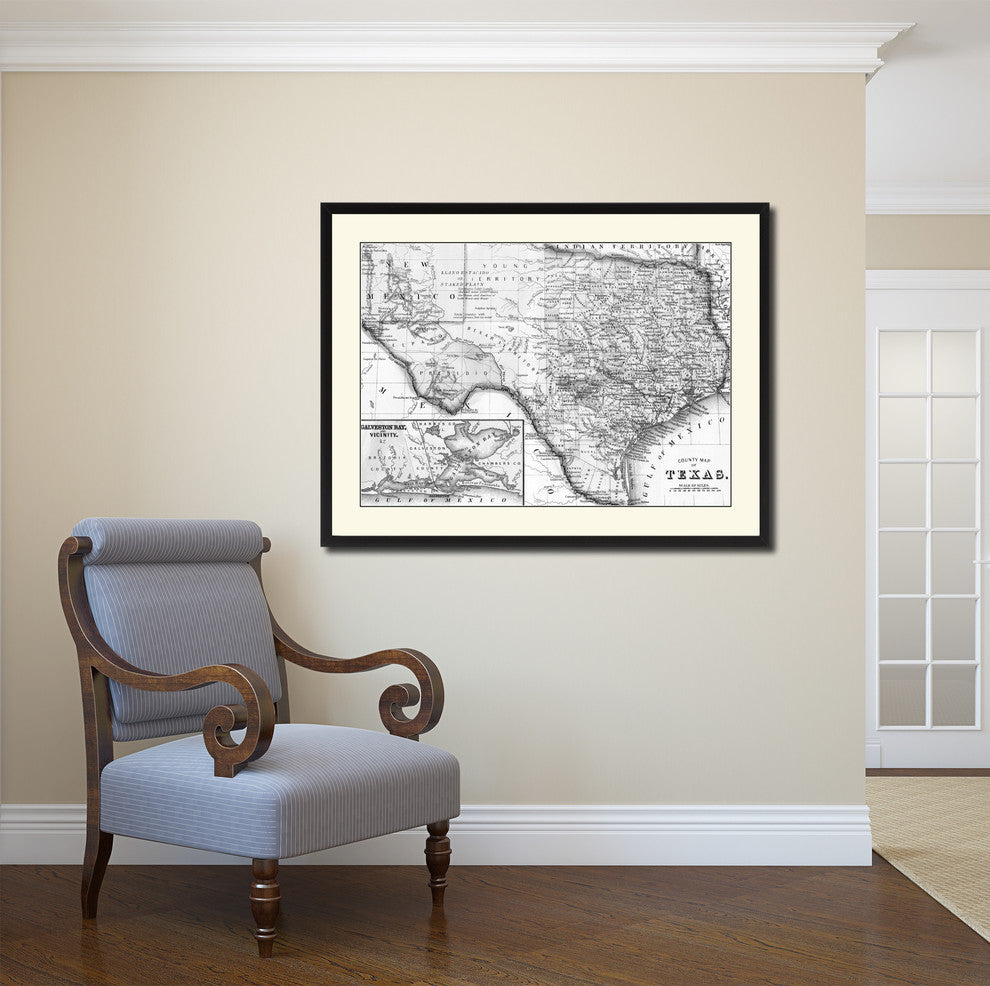 Texas Vintage B&W Map Canvas Print, 16"x21"
