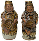 Pair Ceramic Handmade Brown Cheerful Basket Holding Jovial Figure Vases