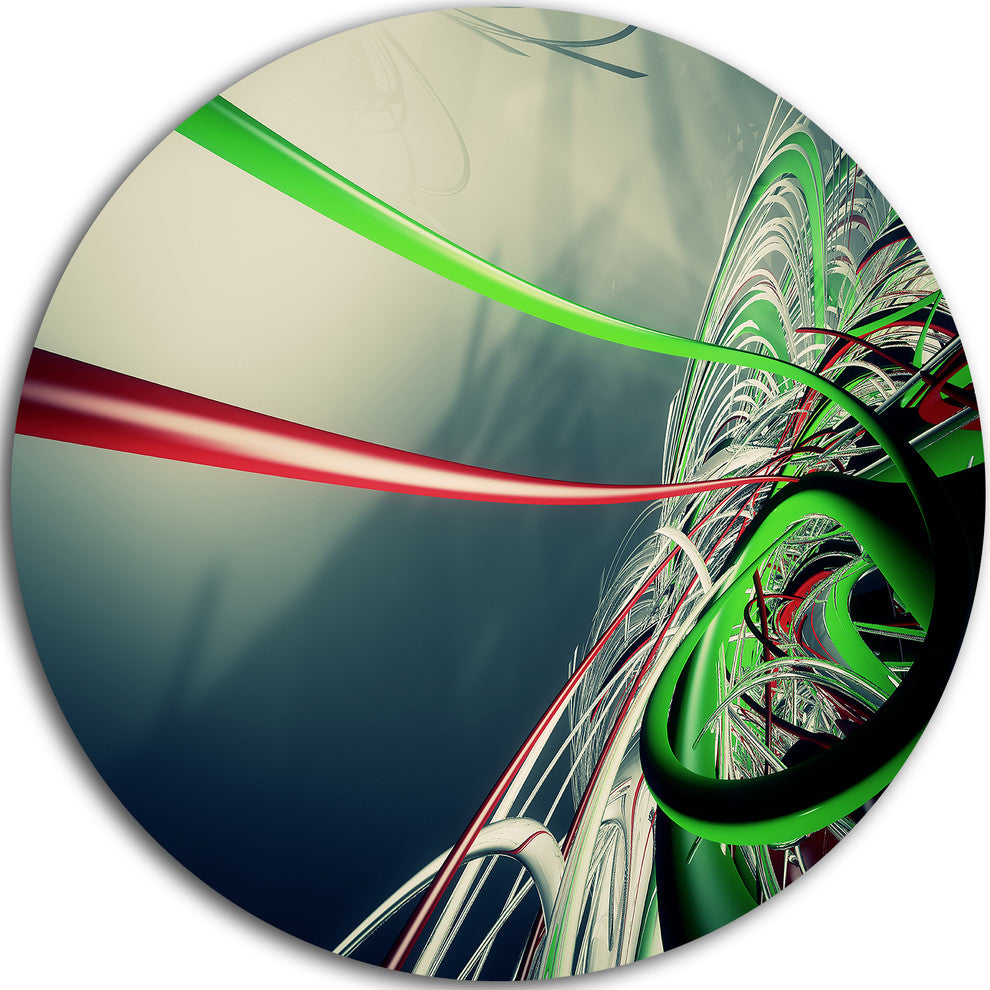 Fractal 3D Green Stripes, Abstract Art Large Disc Metal Wall Art, 36"