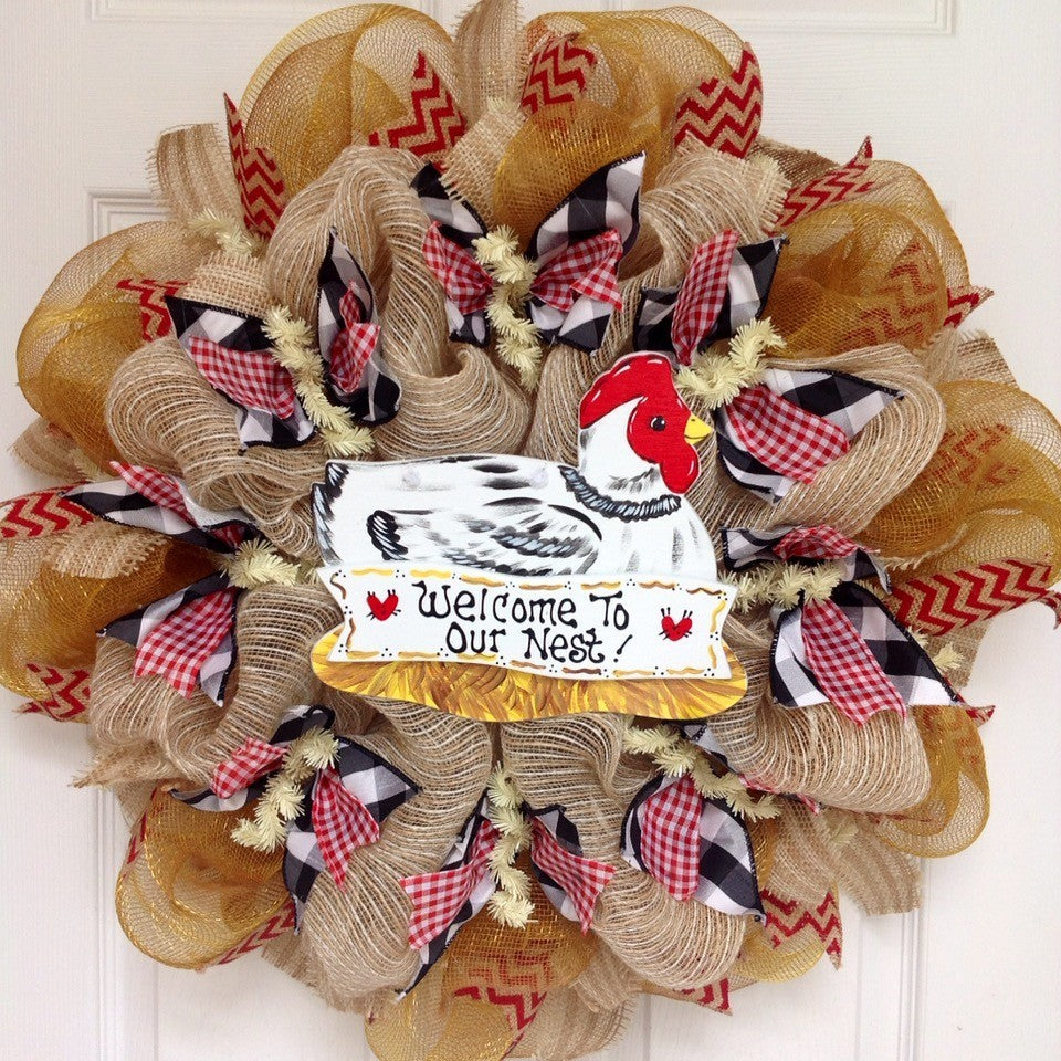 Welcome To Our Nest Kitchen or Door  Wreath Handmade Deco Mesh