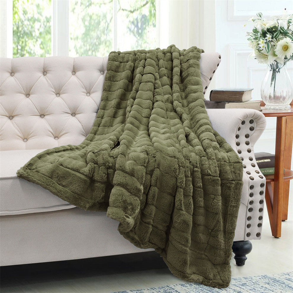 Super Mink Faux Fur Throw Blanket, Olive, 50"x60"