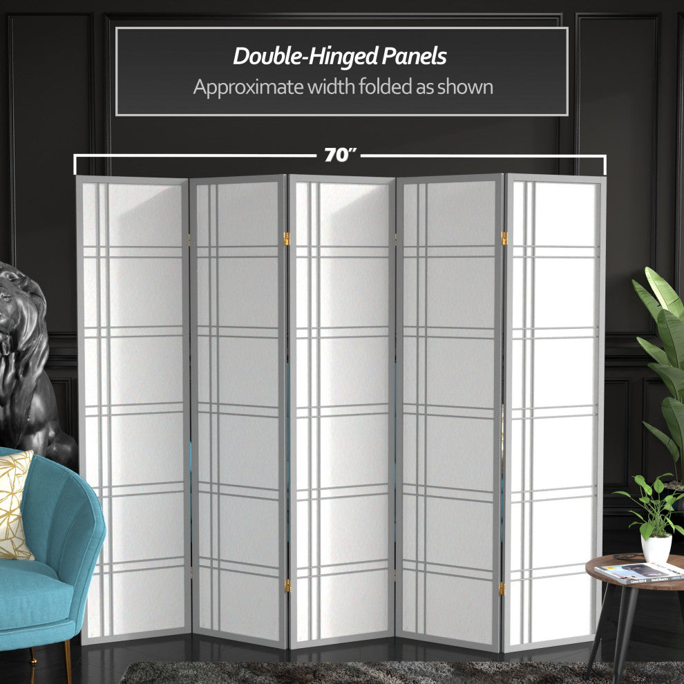 6' Tall Double Cross Shoji Screen, Special Edition, Gray, 5 Panels