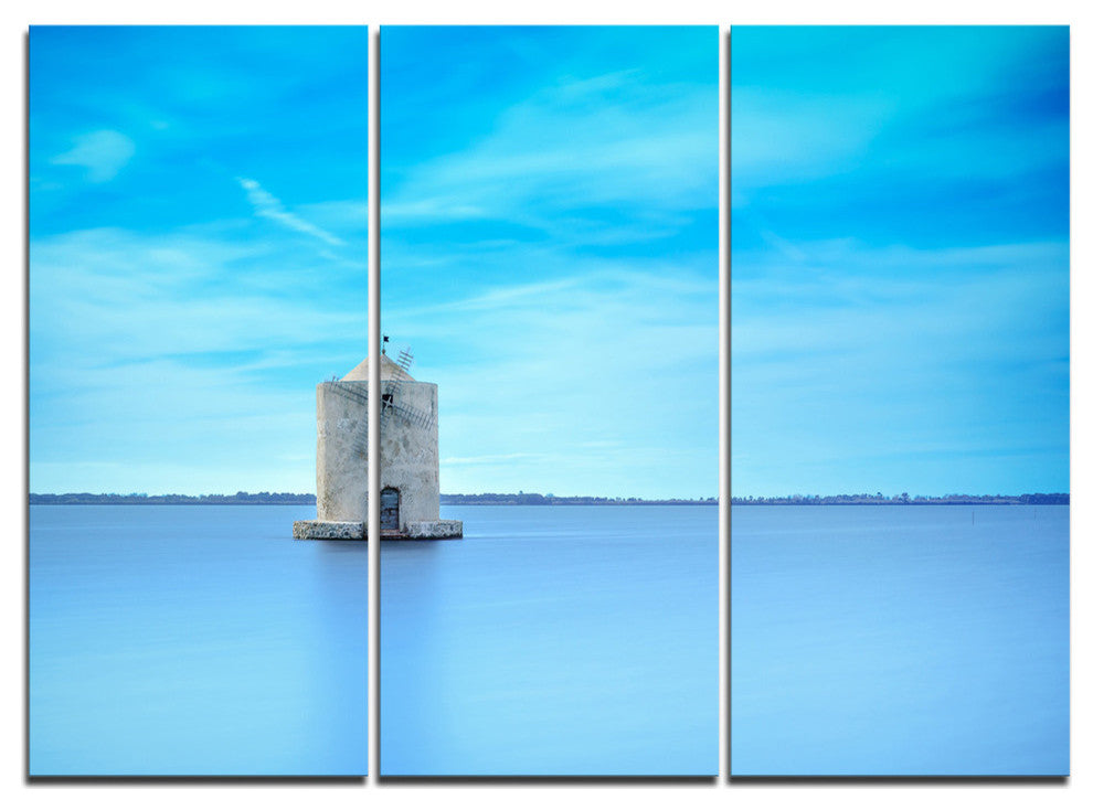 "Old Spanish Windmill in Blue Lagoon" Metal Wall Art, 3 Panels, 36"x28"