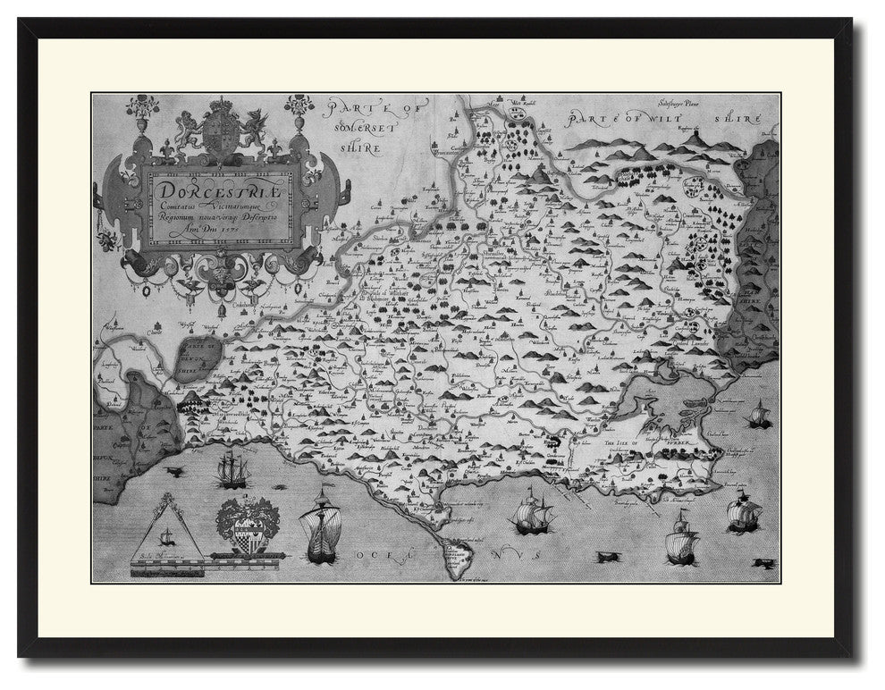Atlas Of England & Wales Vintage B&W Map Canvas Print, 28"x37"
