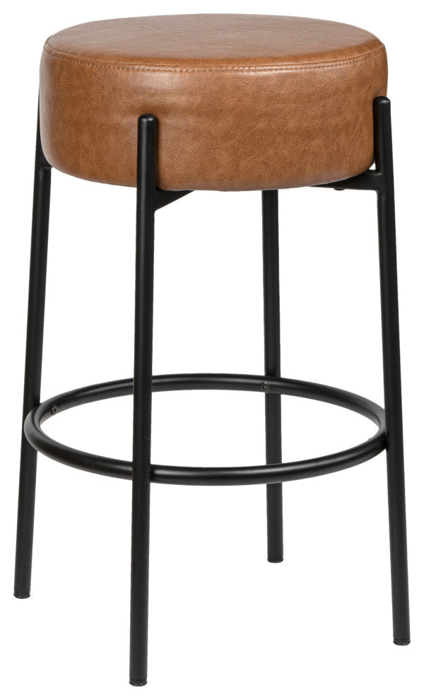 Paola Modern Minimalist Round Backless Metal Cushioned Bar Stool