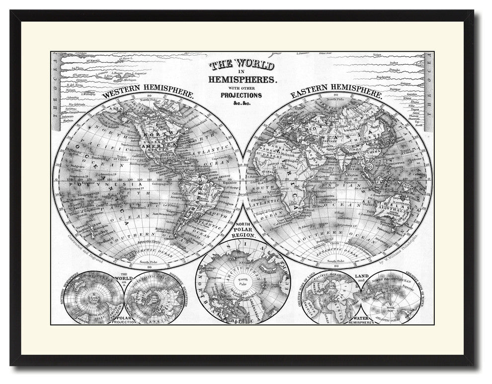 World Vintage B&W Map Canvas Print, 28"x37"