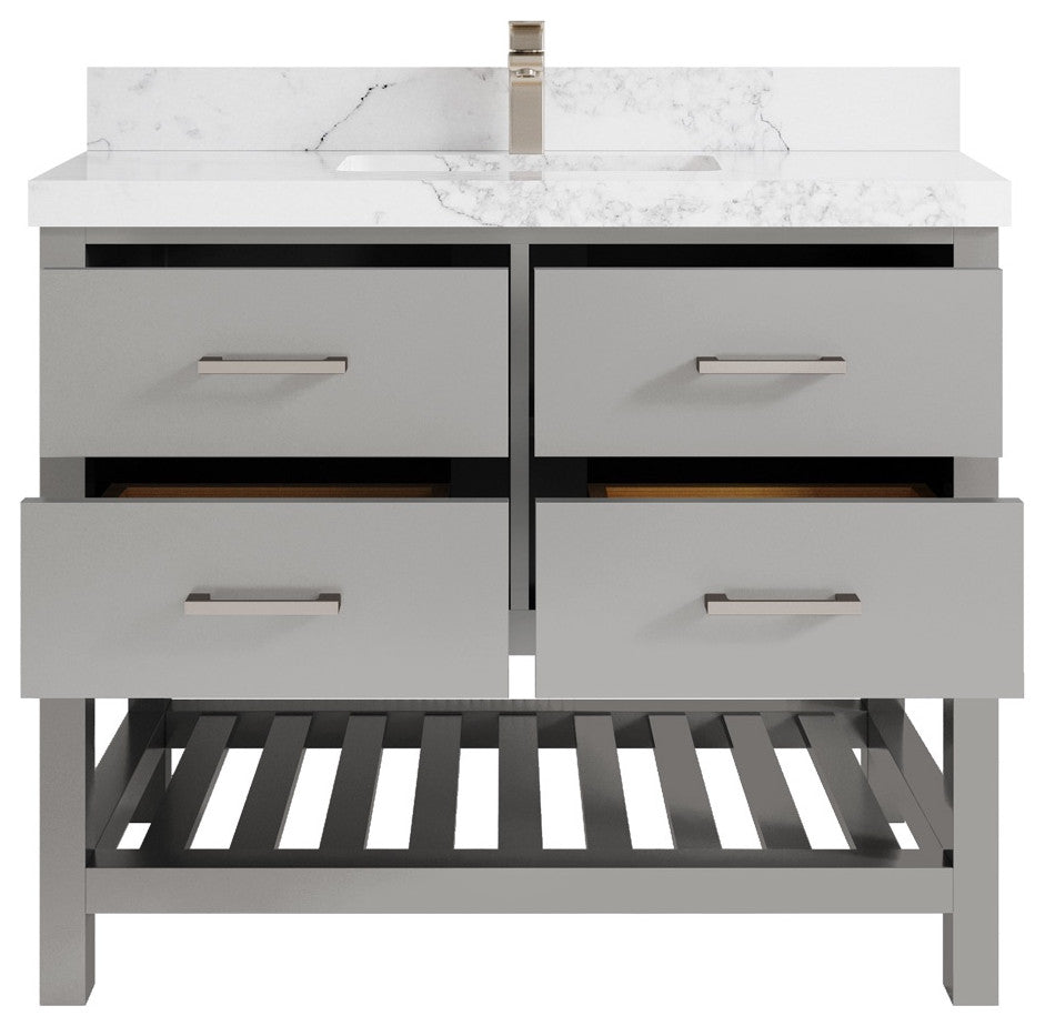 Parker 42" Single Sink Bath Vanity, Elephant Skin Gray 2" Calacatta Nuvo