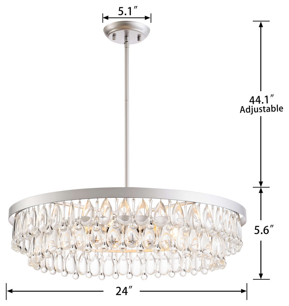 Mia Crystal 6-light Chandelier, Matte Silver