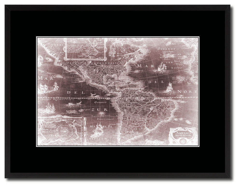 America Vintage Vivid Sepia Map Canvas, 16"x21"