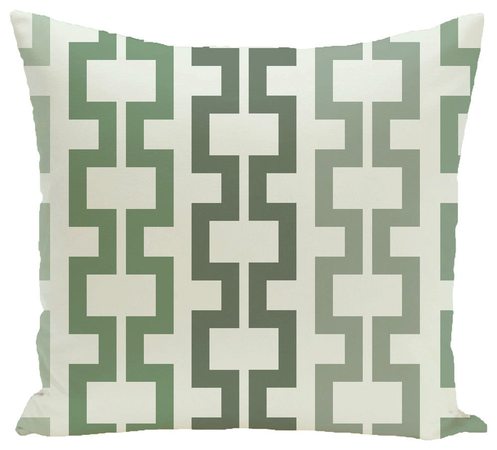 Cuff-Links Geometric Print Outdoor Pillow, Herb Green, 18"x18"