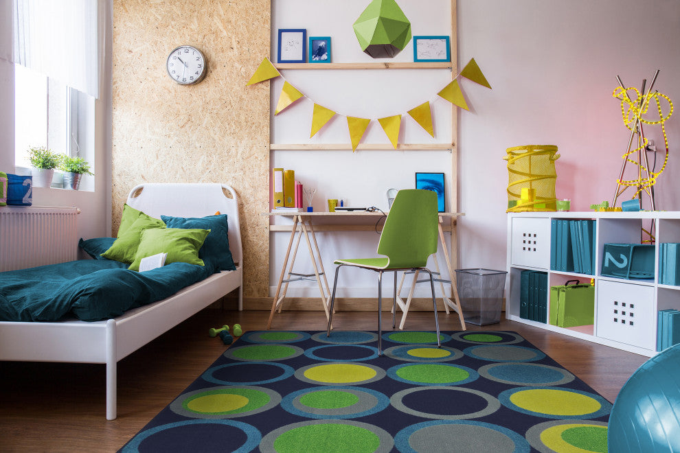 Kid Essentials Rug, Circle Back, Navy, 7'8"x10'9"