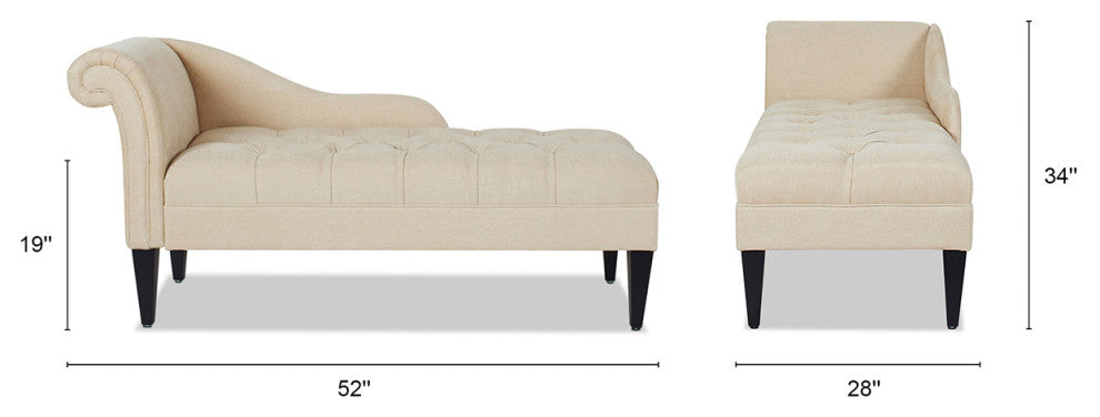 Harrison Tufted Roll Arm Chaise Lounge, Beige Chenille