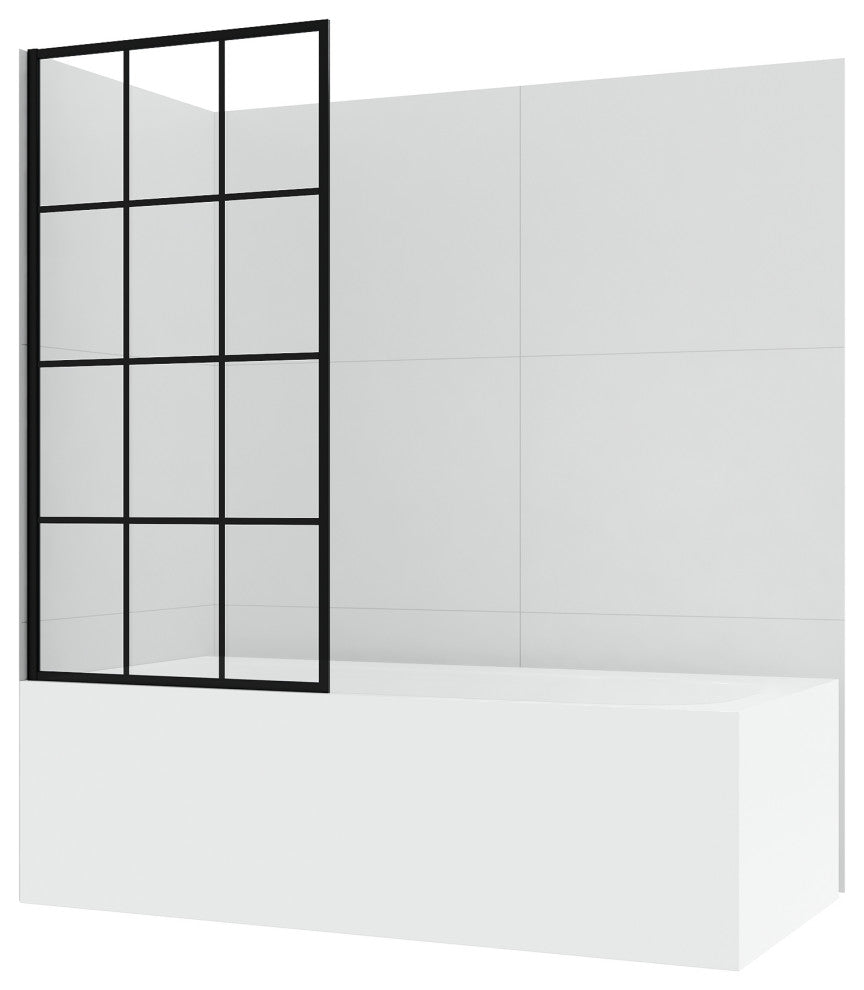Puente Bathtub Screen Framed Glass Shower Door Shower Panel, Matte Black, 34" W X 58"h