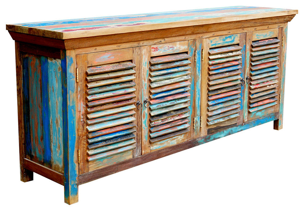 Chest / Media Center with 4 Doors made from Recycled Teak Wood Boats