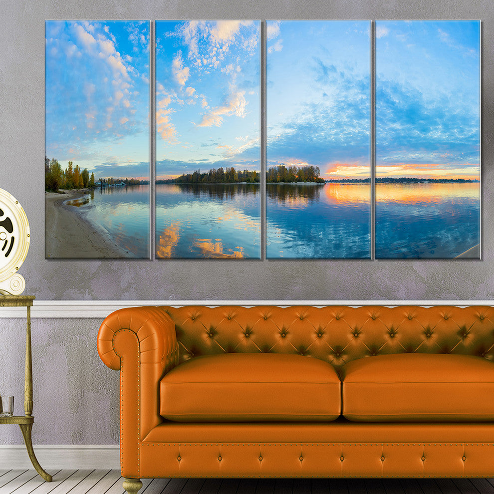 "Exotic Sunrise On River Autumn" Oversized Beach Wall Art, 4 Panels, 48"x28"
